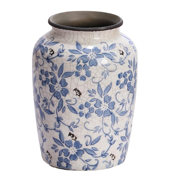 Denique Vintage Blue and White Porcelain Vase Ceramic Vase for Home Decor, Retro Crack Blue Flower Vase Pottery Vase Chinoiserie Decor - size: 5.9x7.8inch