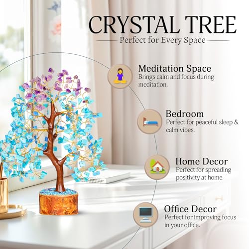 YATSKIA Amethyst and Turquoise Crystal Tree of Life - Crystal Decor - Spiritual Gifts - Crystals Gifts for Women - Gemstones and Crystals - color: Turquoise and Amethyst Golden Wire