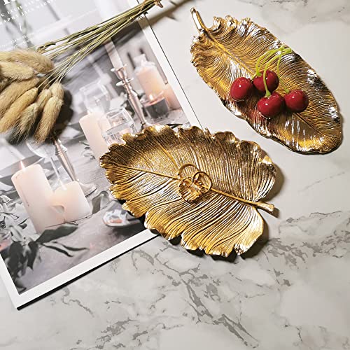 Metal Jewelry Dish, Small Leaf Shaped Ring Holder Jewelry Organizer, Trinket Dish Vanity Tray for Dresser Christmas Birthday Wedding Gifts Large Elm-Gold - color: Large Elm-Gold