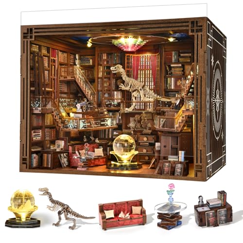MiniCity Book Nook Kit, DIY Miniature Dollhouse Booknook Kit, 3D Wooden Puzzle Bookend Bookshelf Insert Decor with LED Light for Teens and Adults (Beyond Library Max) - style: Art Nouveau
