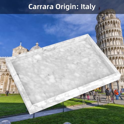 Marble Bathroom Vanity Tray, Natural Luxury Vanity Home Kitchen Bathroom Table Tray, Stone Decorative Countertop Dresser Trays for Key Coffee Perfume Jewelry Makeup (Carrara White, 12"x 8" x1.2") - color: Carrara White, size: 12" x 8" x 1.2"