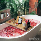 Temple Spring Foldable Bamboo Bathtub Tray Caddy for Tub — Expandable One-Piece Wood Bath Table with Wine Holder Book Stand and Non-Slip Pads — Space-Saving Bath Caddy — Housewarming - color: Foldable Wood Bamboo