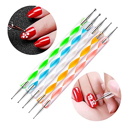 FULINJOY 5PCS Dual Tipped Nail Art Sculpture Pen with 5PCS Dotting Pens, Double Ended Brush and Dotting Tool Kit, Nail Art Design Tools (10 Pcs Set) - size: 5 Sculpture Pens + 5 Dotting Pens