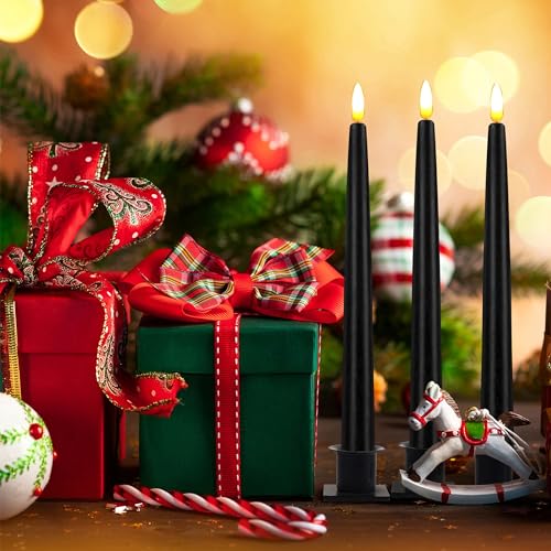 CVHOMEDECO. Primitive Iron Taper Candle Holders Vintage Black Candlestick Holders for Halloween Christmas Dining Room Home Decor. Set of 3, Square Base - color: Square 3 Pcs