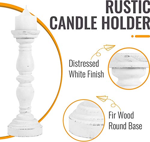 Farmhouse Rustic Candle Holder for Pillar Candle, Vintage White Wooden Pillar Candle Holder, Vintage Candlestick Holder for Dining Table, Coffee Table, Or Any Table Top (1Piece, 4.7" x 4.7" x 16") - size: 4.7" x 4.7" x 16"