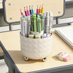 GOTOBA 360° Rotating Pencil Holder for Desk, Makeup Brush Holder with 6 Slots, Desk Organizer for Writing Utensil, Office and School Supplies (Milky White) - color: Milky White