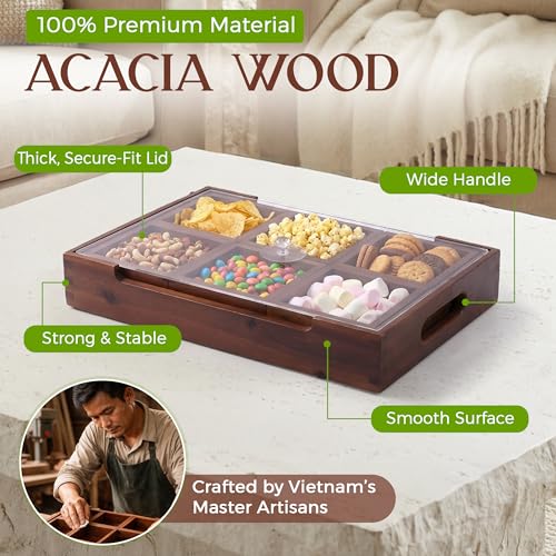 Set7 Wood Serving Tray With Handles And Lid – Large Rectangular Breakfast & Ottoman Tray with Raised Edges, Serving Platter Snack Tray, Serving Tray with Food, Drinks, Appetizer Dishes & Dessert Trays - color: Vintage Wood 1