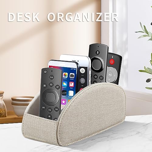 Remote Control Holder PU Leather TV Remote Caddy for Table, 5 Compartments Nightstand Organizer for Bedroom Accessories/Bedside Remotes/Media Controllers/Office Supplies, Decorations for Living Room - color: Beige, size: Large