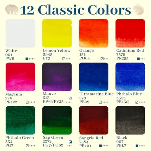 Funto Watercolor Paint, 12-Color Tube Refills – 8 ML Each, Professional Water Color Tubes for Travel, Painting & Creative Projects – Watercolors Painting Supplies for Artists, Beginners, Lovers - color: 12-Color