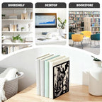 Peacoblue Metal Bookends for Shelves, Modern Decorative Heavy Duty Study Book Ends Stoppers for Office, Desk, Shelf, Room 5.3"x4.3"x7.9" Cast Iron Simple Tall Bookends 1 Pair (Dragon Castle) - style: Dragon and Castle