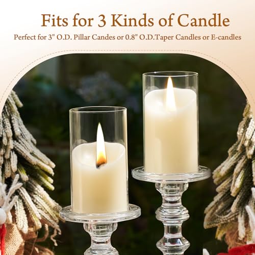 CHILL RECIPE Hurricane Candle Holder Glass Pillar Candle Holder Set of 3, Tall Big Wide Taper Candlestick Candle Holder with Chimney for Christmas Decoration Wedding Table Dinning Church Centerpiece - color: Clear-hurricane