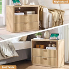 LEYAOYAO 31" Wide Fluted Nightstand with Charging Station, Oversized Extra Large 2 Drawers Night Stand,Natural Wood Bedside Table,Tall Bed Side End Tables,Modern Chest of Drawers Dressers for Bedroom - color: Natural, size: 2 Drawers