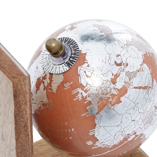 Deco 79 Wood Decorative Bookends Globe Non Skid Bookends, Set of 2 Office Bookends7", 7"H, Brown