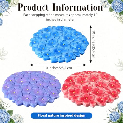 Cinnvoice 3 Pack Garden Stepping Stone Outdoor, Decorative Dimensional Resin Stepping Stones for Patio Pathway Landscaping Walkway Sculpture Yard Backyard Lawn(Hydrangea,10 Inches) - size: 10 Inches, style: Hydrangea