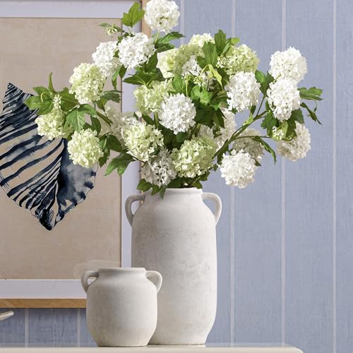 Ceramic Flower Vase Home Decor - 6 Inch Farmhouse Rustic White Table Vases with Handle Living Room Decoration Decorative Vintage Pottery for Kitchen Shelf Coffee Dining Desk Bookshelf Fireplace - color: 6" Rustic