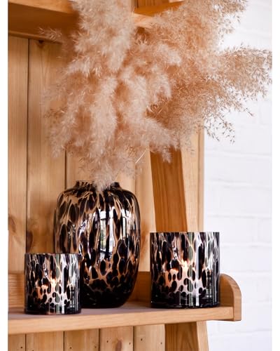 CONVIVA Glass Vase and Candle Holder Set, 3-Piece,Modern Fall Decor Table Centerpiece Thanksgiving Christmas Day Gift Idea,Flower Vase Black Tortoise Pattern