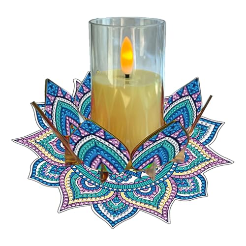 DIY Diamond Art Painting Candlestick Holders 5.71in Mandala Flower Shape Desk Candle Tray Tabletop Ornaments for Wedding Ramadan Party Home Table Centerpiece-Mandala05 - color: Mandala05