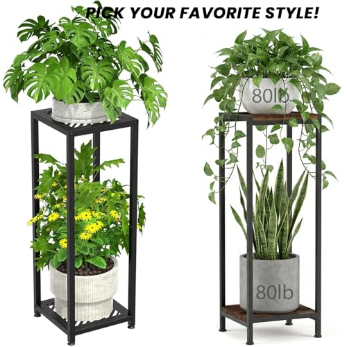 TOSKING Tall Plant Stand Indoor – 2-Tier Modern Metal Shelf, 30" Height & 200 LBS Capacity, Heavy Duty for Living Room, Balcony, Garden (Black) - size: 2-tier 30''