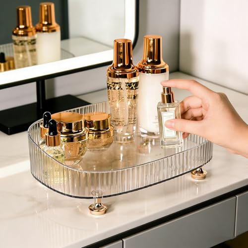 Vanity Tray Perfume Organizer – Acrylic Bathroom Tray,Countertop Storage Decor Trays for Dresser,Makeup Skincare Cosmetic Organization (Clear)