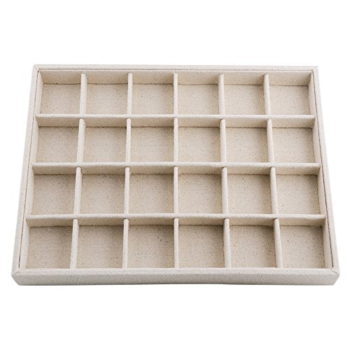 Oirlv Stackable Linen Jewelry Tray Adjustable 24 Grid Jewelry Storage Case for Drawer or Showcase - size: 24 Grids