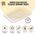 3 Pack Plastic Serving Trays for Party - Gold Serving Tray 8 x 11 Inch - Heavy Duty Dessert Trays for Food - Rectangular Party Serving Trays for Entertaining - Clear Cookie Platters - color: Clear and Gold Rim