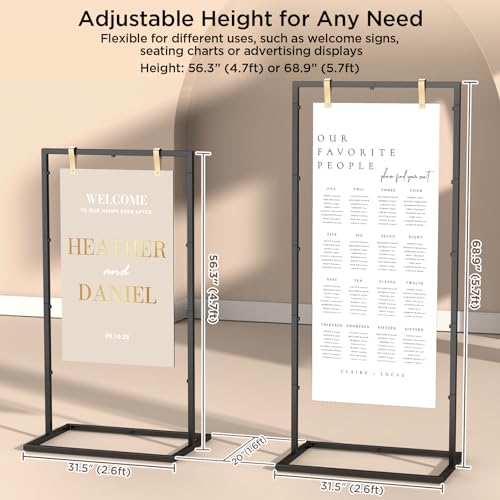 Welcome to Our Wedding Sign Stand, Adjustable Portable Seating Chart Holder for Wedding Entrance Reception, Black Metal Linen Fabric Display Easel with Design Bundle & Hanging Straps for Party Décor