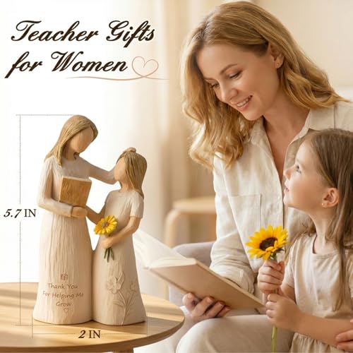 Teacher Gifts for Women, Teacher Appreciation Gifts, Gift for Teachers, Thank You Gifts for Teacher, Solid Resin Sculpture of Teacher and Student Figures, Includes a Greeting Card - Pale Yellow - color: Light Yellow
