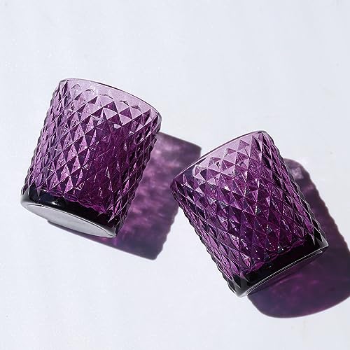 Woho 24pcs Purple Votive Candle Holders, Glass Tea Lights Candle Holder for Wedding Table Centerpiece, Studded Diamond Tealight Candle Holder for Tealight Candles/Votive Candles - color: Deep Purple