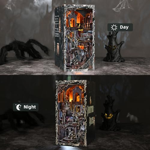 CCCDF Book Nook Kit, DIY Miniature Dollhouse, Library Booknook Kit Bookend Bookshelf with LED Light for Adults Teens (Haunting Relics) - style: Haunting Relics