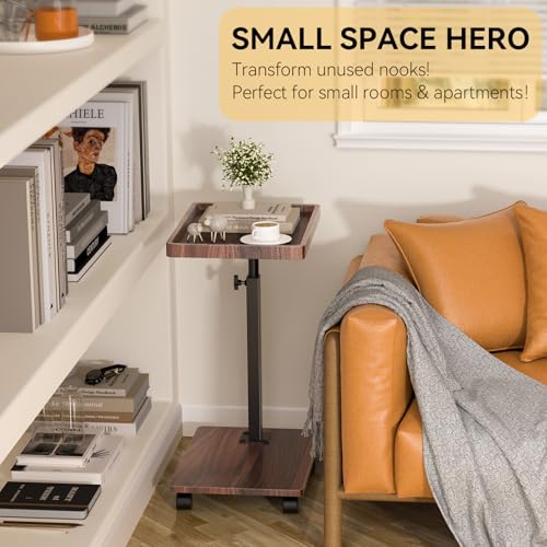 C Table End Table Adjustable Height, 360°Swivel TV Tray Table for Small Spaces, Couch Tables That slide under, C Shaped Side Tables living room and bedroom for Sofa, Bed,Chair, Snack (1, Walnut Brown) - color: Walnut Brown