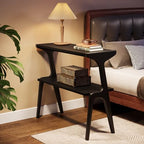 Tribesigns Solid Wood End Table, Modern Side Table for Couch, 2-Tier Narrow Tall End Table, Long Bedside Table for Living Room, Bedroom, Black - color: Black