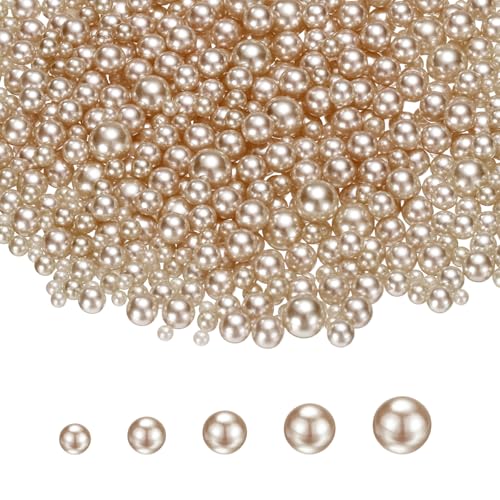 PATIKIL 1000 Pcs No Hole Pearls, 3mm 4mm 5mm 6mm 8mm Mini Round Faux Pearl for Art Crafts Jewelry Making Nail Vase Filler Birthday Wedding Party, Light Brown - color: Light Brown