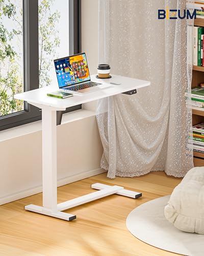 BIZUM Small Electric Standing Desk Bedside Table with Hidden Wheels 31.5 x 15.8 Inch Adjustable Computer Laptop Office Desk, White - color: White