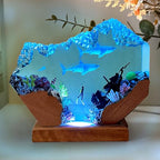 Handmade 3D Ocean Resin Lamp - USB Powered Resin Ocean Night Light with Wooden Base, Variable Lights, Scuba Diver Gifts, Diving Enthusiast Collectibles, Unique Thanksgiving Day and Christmas Gifts - color: Scuba Diver-2, size: L