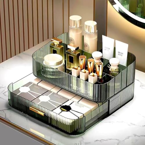 MIUOPUR Makeup Organizer with Stackable Drawers, Bathroom Vanity Organizers and Storage, Ideal for Desk and Dresser Countertops, Great for Cosmetics, skincare, Lipsticks, Nail Care -Green - color: Clear Green, size: Tray and Drawer