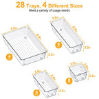 SMARTAKE 28 Piece Drawer Organizers with Non-Slip Silicone Pads, 4-Size Desk Drawer Organizer Trays Storage Tray for Makeup, Jewelries, Utensils in Bedroom Dresser, Office and Kitchen, Clear - size: 28 PCS