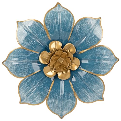 10" Metal Flowers Wall Decor, Blue & Gold 3D Floral Metal Wall Art Decor for Inoor & Outdoor Use, Vintage & Modern Walls Arts for Bathroom, Living Room, Bedroom, Office, Garden, Patio, Porch, 1 Piece - color: # 1 Blue and Gold