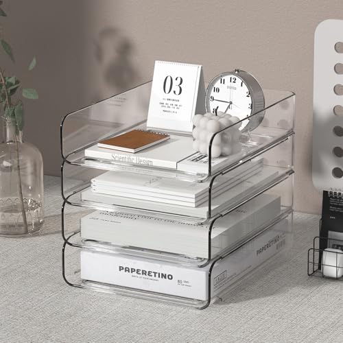 FANXIYQ 4-Tier Acrylic Paper Tray Organizer | Clear Stackable Desk Organizer for Documents, Letters, A4 Paper | Modern Office/Classroom/Home Organization - color: 4-tier-vertical