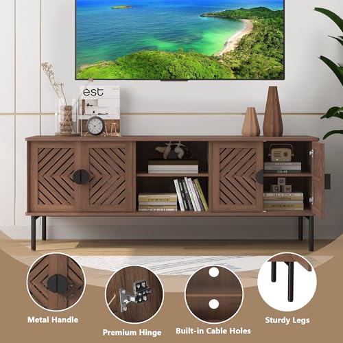 ARTPOWER 63" Modern TV Stands for Living Room, Long Entertainment Center with Storage, TV Console for 55 60 65 70 Inch TV, Bedroom TV Cabinet with Doors, Wood Media Console, Television Stand, Brown - color: Brown