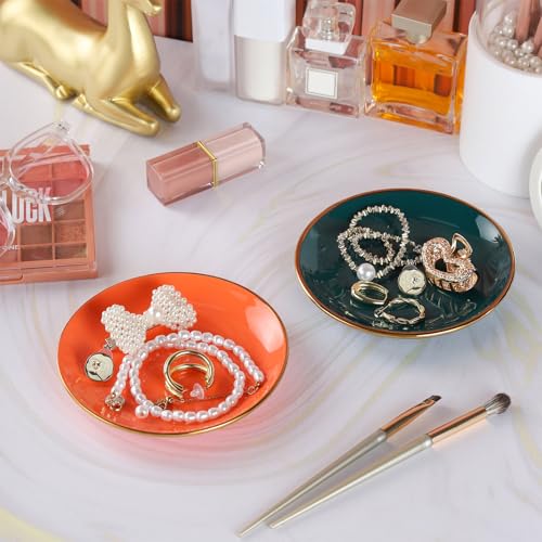 VanEnjoy 5.3 Inch Jewelry Dish Tray Small Jewelry Tray for Women Green Ceramic Trinket Dish Catch All Tray for Ring Earring Necklace Bracelet Key - color: Green