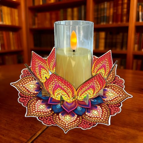 DIY Diamond Art Painting Candlestick Holders 5.71in Mandala Flower Shape Desk Candle Tray Tabletop Ornaments for Wedding Ramadan Party Home Table Centerpiece-Mandala12 - color: Mandala12