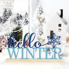 COCHIE Metal Hello Winter Sign, Snowflake Table Centerpieces Decorations for Home, Office, Shelf, Mantel, Indoor, Navy Blue Party Decor Supplies (Winter) - style: Winter