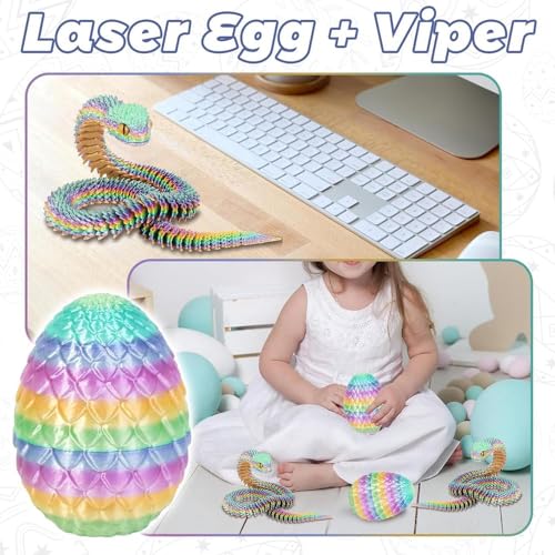 3D Printed Rainbow Snake Eggs with Snake Inside, Unique Desk Decor for Executive Office and Home, Color Gradation Random