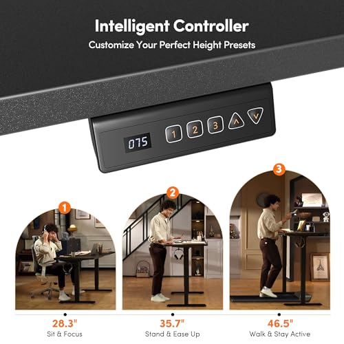 FEZIBO Standing Desk, 55×28 Inches Electric Height Adjustable, Sit Stand Up, Computer Office Desk with Splice Board, Black Frame/Black TOP - color: Black, size: 55 x 28