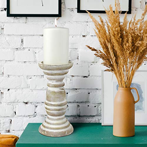 Stonebriar Decorative Worn White Wooden Pillar Candle Holder, Coastal Home Decor, Ocean Inspired Designs for Wedding Decorations, Parties, or Everyday Home, Large 8 Inch - color: Off White, size: 8 inches