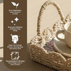 BISS Scalloped Rattan Serving Tray with Removable Floral Transparent Board – Natural Rattan Decorative Wicker Tray with Foldable Handles & Scalloped Edge – Wicker Woven Tray for Coffee Table, Dining