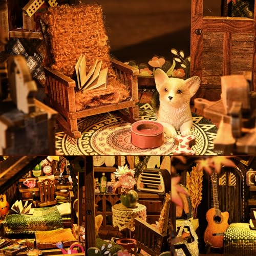 TOYQI Book Nook Kit, Book Nook Kits for Adults, DIY Miniature Dollhouse Kit 3D Wooden Puzzle Booknook Bookend with LED Light - style: TWILIGHT COTTAGE
