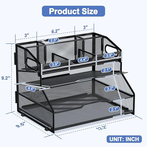 4 Tier Desk Orgnizers and Accessories, Metal Magazine File Holder with Pencil Holder and Handles, Space Saving Desktop Storage for School Office Supplies(Black) - color: Black-4