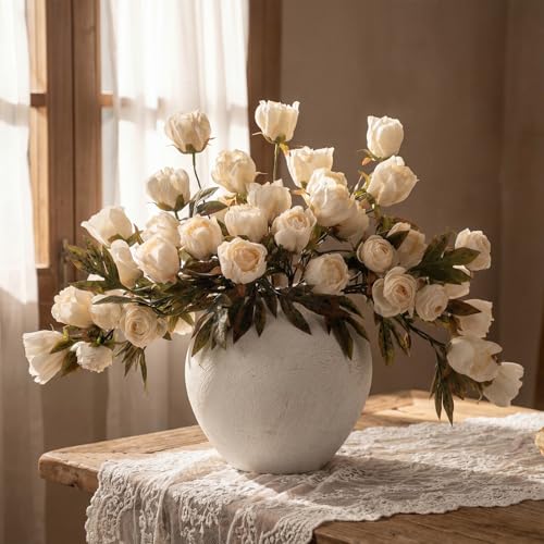 Thiccywoov 8 Pcs Beige Faux Peony Stems Flowers Bulk Vintage Artificial Silk Peonies Stems Real Look Fake Peonies Branches for Vase Filler DIY Bouquet Centerpieces Home Indoor Outdoor Decorations - color: Champagne