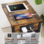 AMHANCIBLE C Shaped End Table with Charging Station, TV Tray Set of 2, Couch Tables with Storage Bag, Slide Under Sofa Side Table with USB Ports and Outlets for Living Room, Rustic Brown HET04CBR - color: Rustic Brown